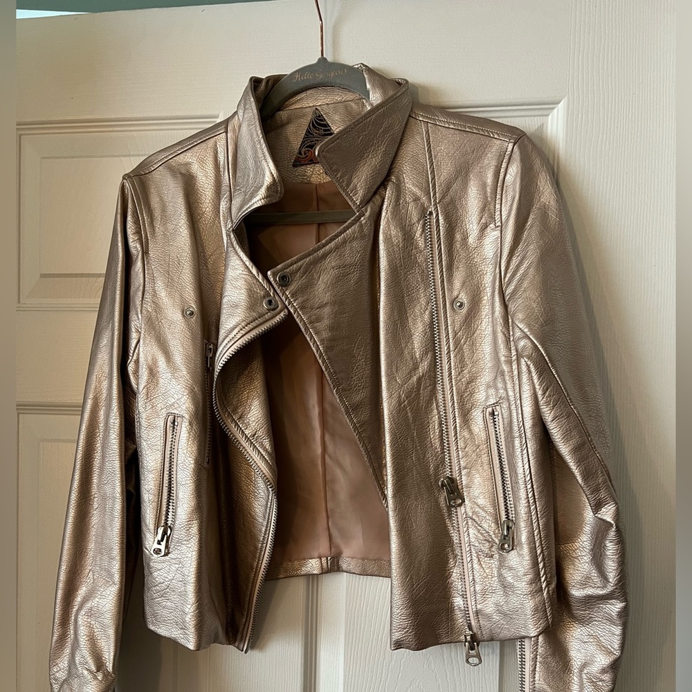 Faux metallic leather jacket